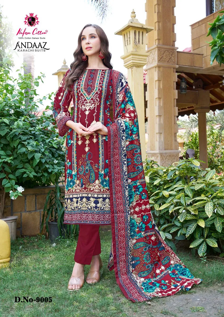 Andaaz Vol 9 By Nafisa Printed Karachi Cotton Dress Material Suppliers In India
